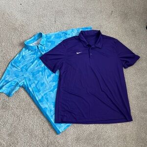 Two Golf polos, Blue Camo Deolax and Rich Purple Nike, Great Used Condition XL